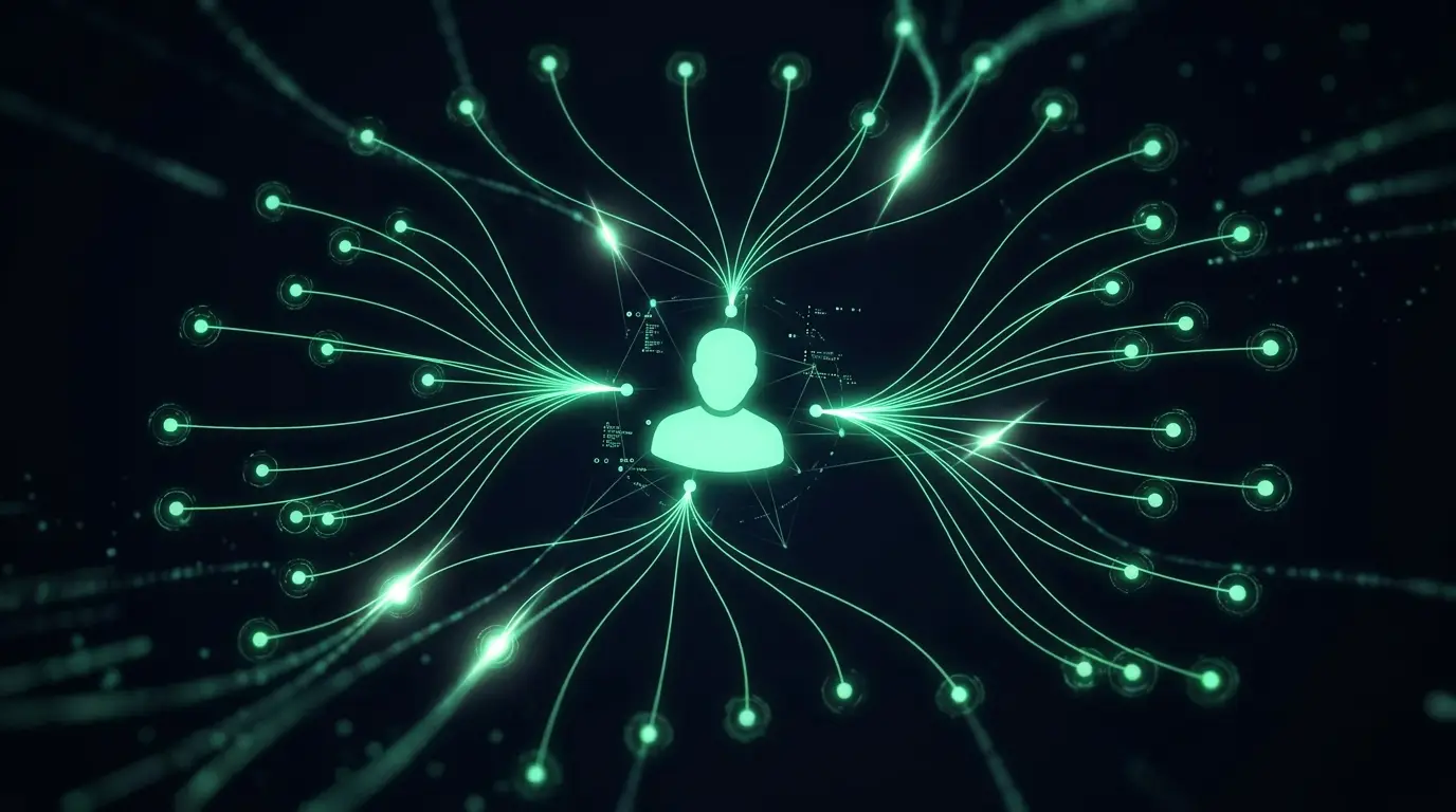 Concetto astratto di un’azienda che raggiunge i clienti attraverso l’intelligenza artificiale