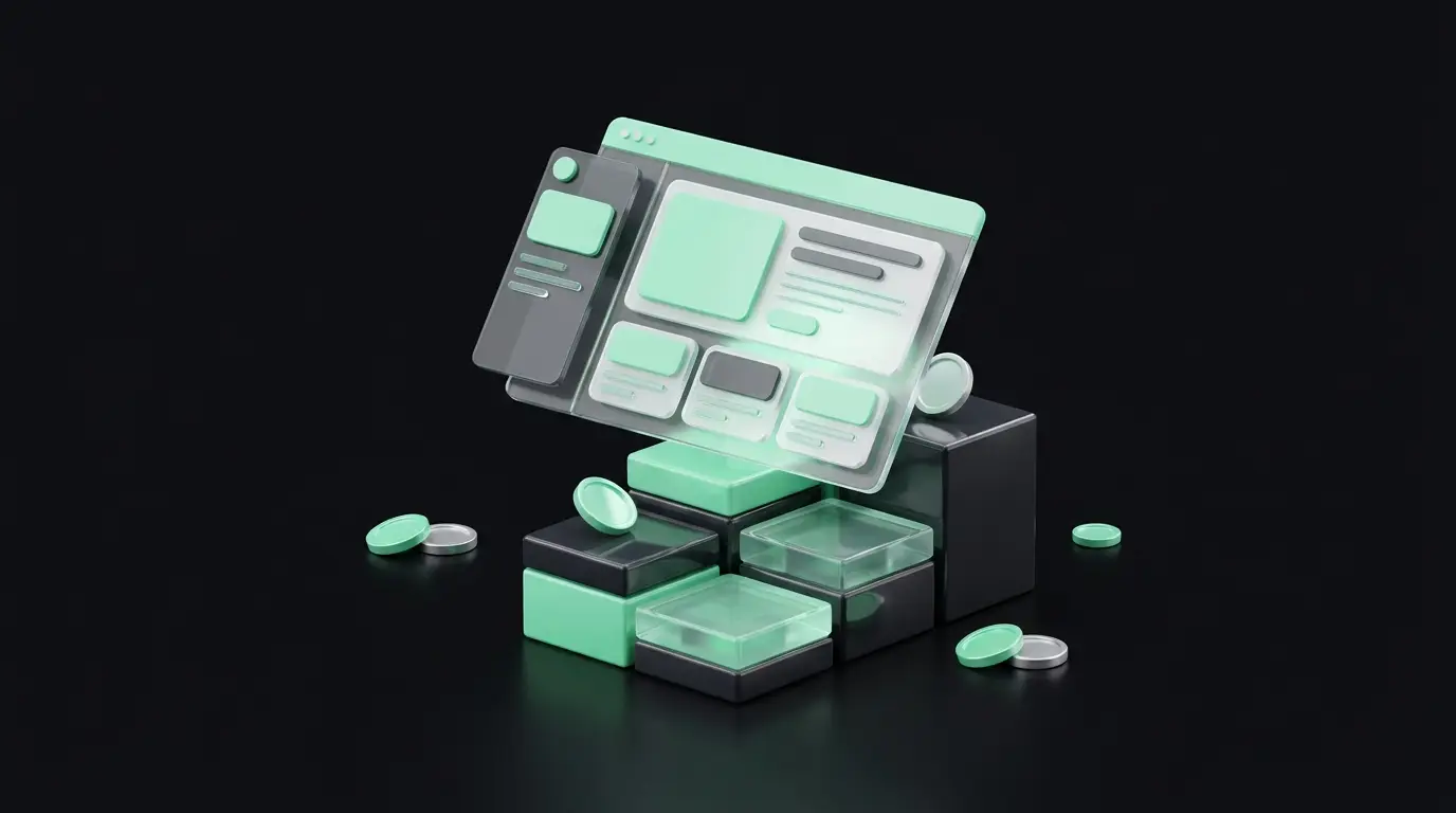 Render 3D dei componenti che compongono il costo di un sito web