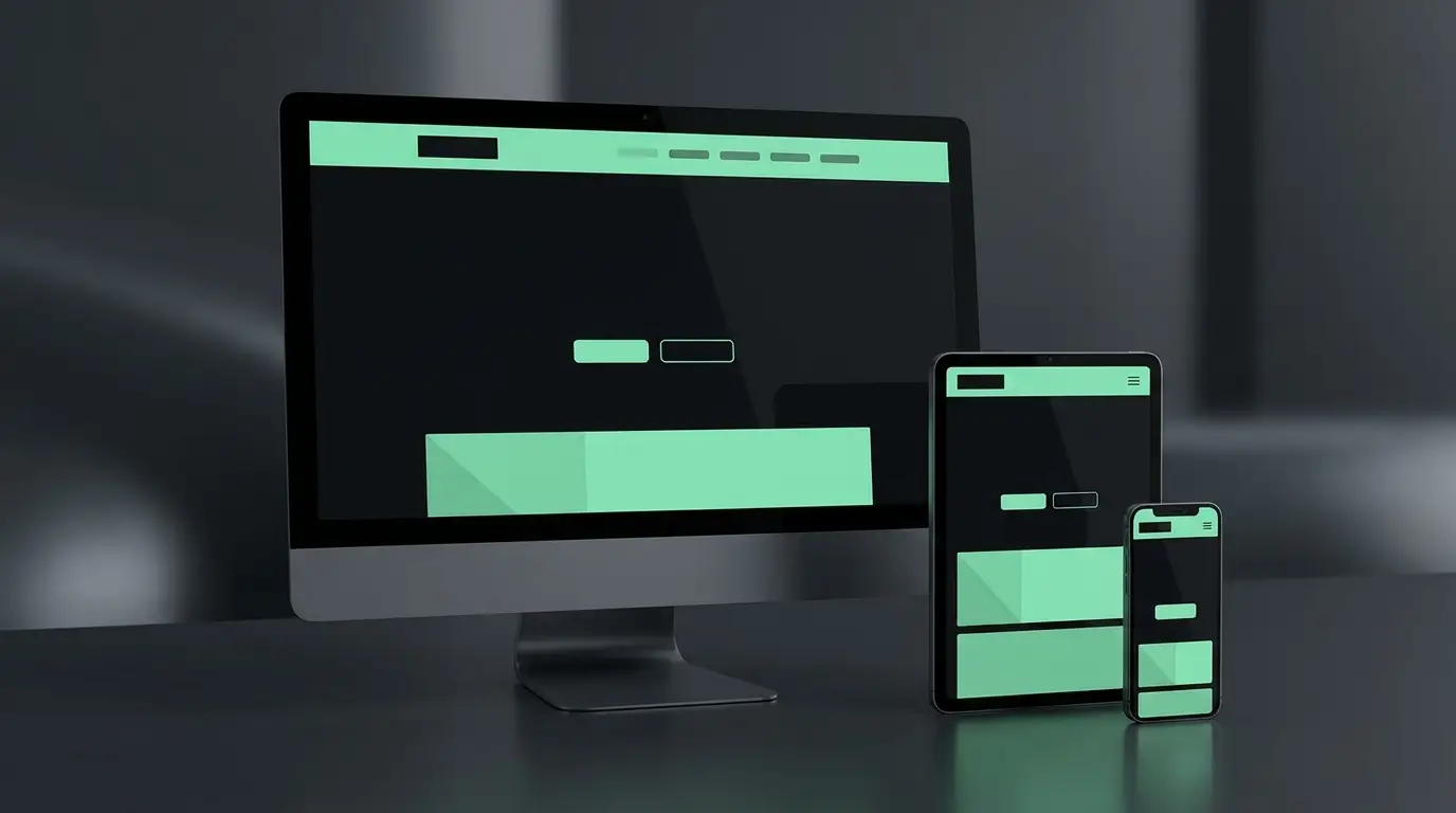 Render 3D di un sito responsive su desktop, tablet e smartphone