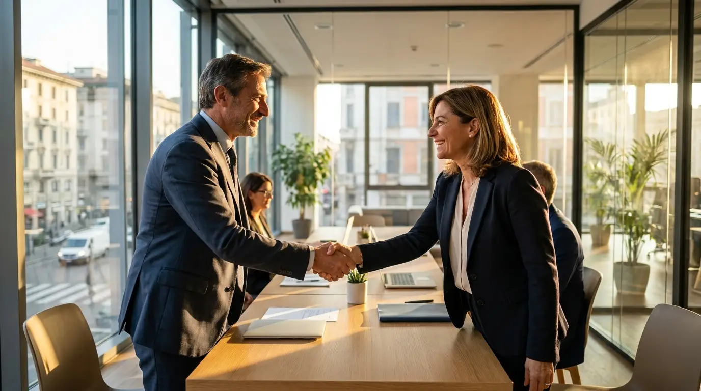 Due professionisti italiani si stringono la mano chiudendo un accordo